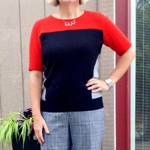 NORDSTROM 100% Cashmere Short Sleeve Colorblock Sweater - Medium